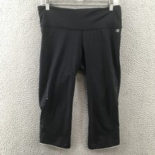 Champion Performance Cropped Leggings Womens L Solid Black Elastic Waist Pull On