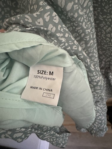 Light Dress Teal Green Bell Sleeve Sun Dress Leopard Print Ruffle V Neck Swing - Picture 6 of 15