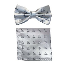 New Men's micro fiber Pre-tied Bow tie  hankie Silver bee animal formal wedding