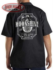 MOONSHINE WHISKEY Mechanics Work Shirt ~ XXX Whisky ~ Only Illegal If Caught!