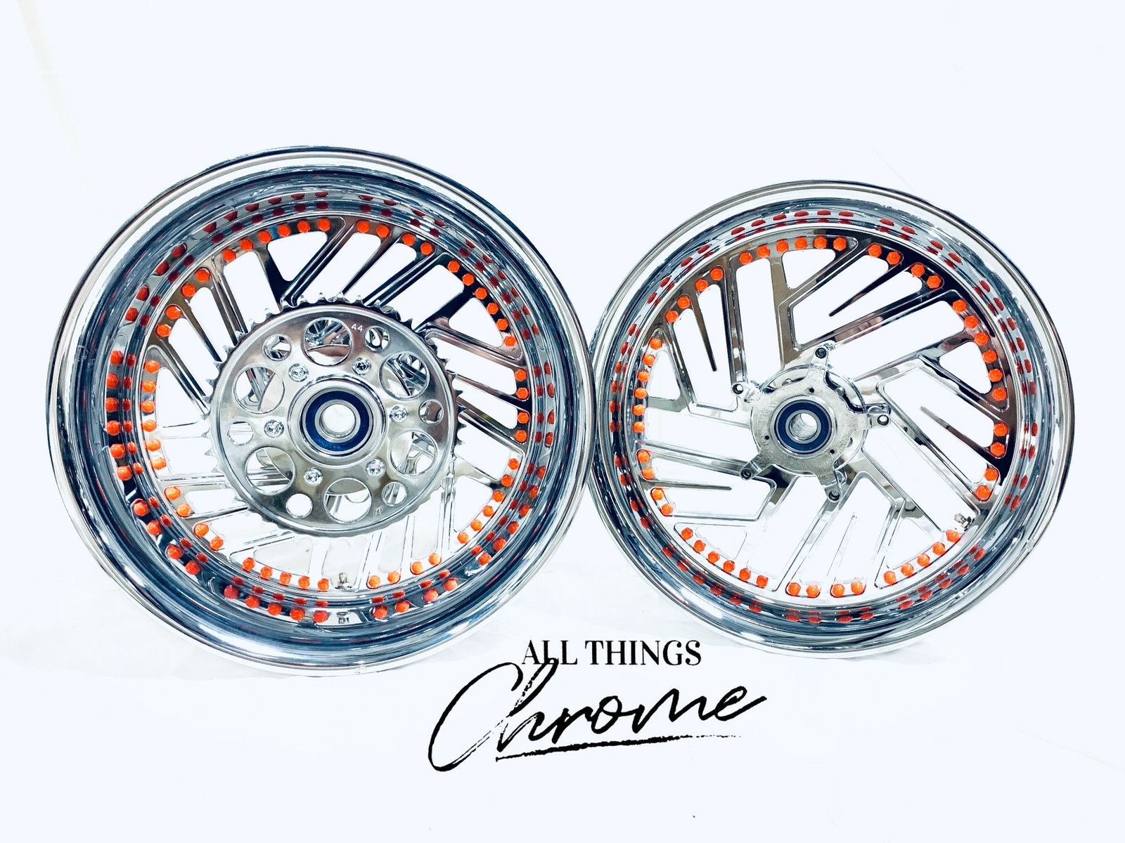 GSXR 240 FAT TIRE CHROME TWIST IT WHEELS ORANGE RIVETS 01-05 SUZUKI GSXR 600 750