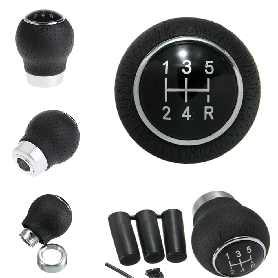 Accesorios de coche aluminio manual palanca de cambios palanca de cambios 5 velocidades cuero Foto 3 de 4