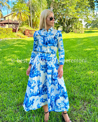 ZARA WOMENS PRINTED MIDI SKIRT SIZE WHITE AND BLUE