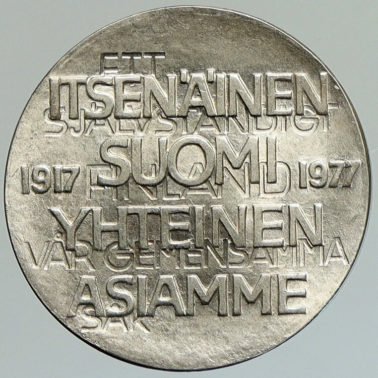 1977 FINLAND Geese Flying 50Y Independence OLD Silver 10 Markkaa Coin i112101 - Image 2 of 3