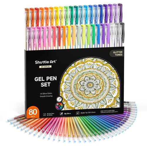 80 Pack Glitter Gel Pens, 40 Colors Glitter Gel Pens Set with 40 Refills for ...