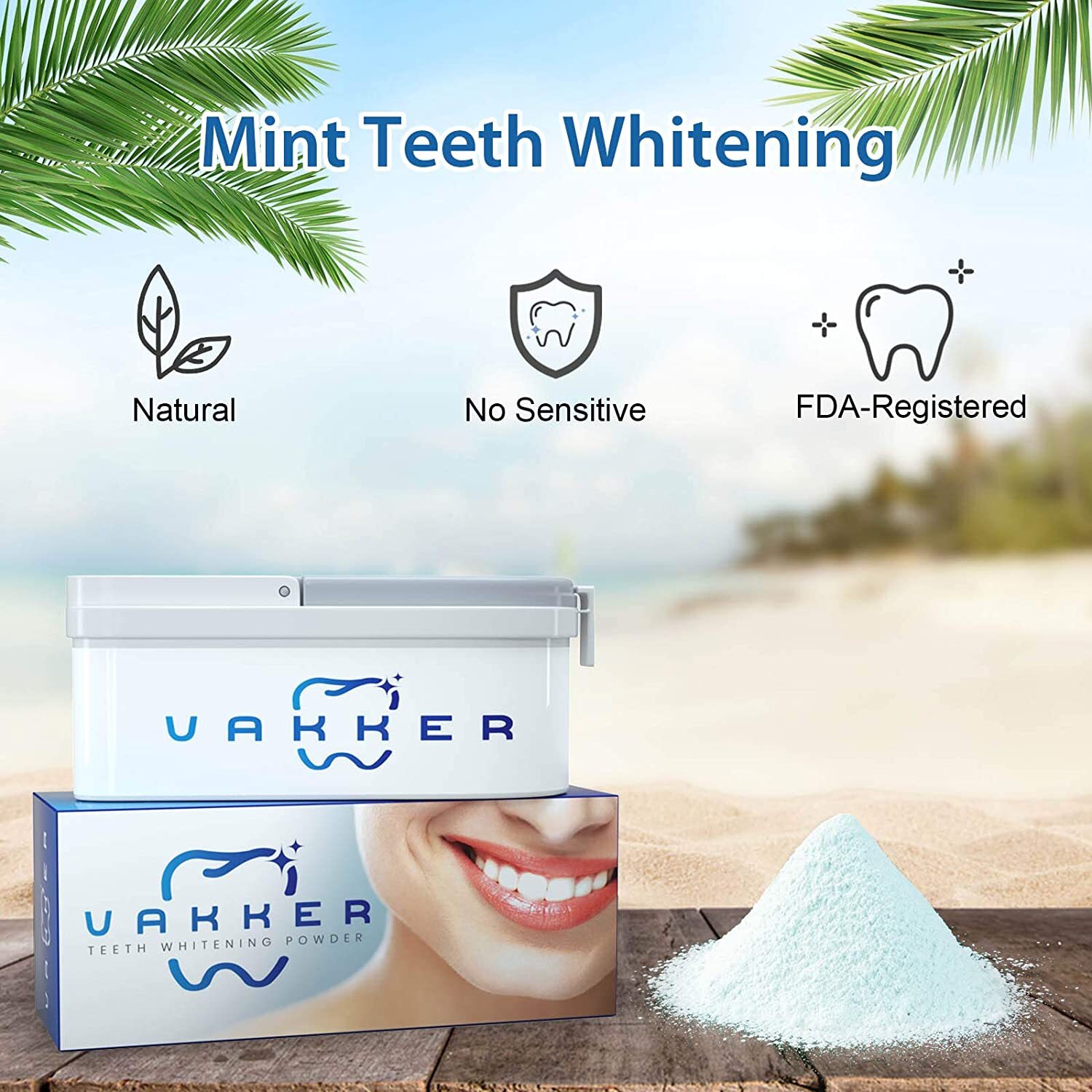 VAKKER Teeth Whitening Powder Mint Flavor Tooth Stains Remove V34 Kit