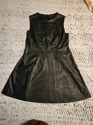 knee length dresses for ladies Black Faux Leather Round Neck Sleeveless Mini Dress main image 1