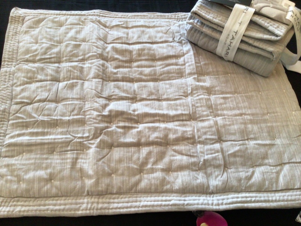 TAHARI Pillow shams STANDARD Set of 2 Cotton Quilted Grey Slubbled eBay