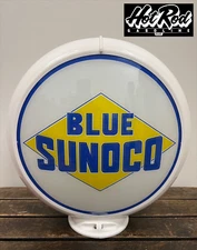 BLUE SUNOCO Reproduction 13.5" Gas Pump Globe - (White Body)