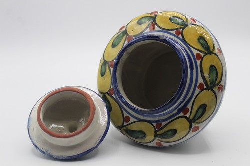 Vintage Hand Painted Mexican Multicolor Pottery Porcelain Sugar Bowl - Picture 12 of 17