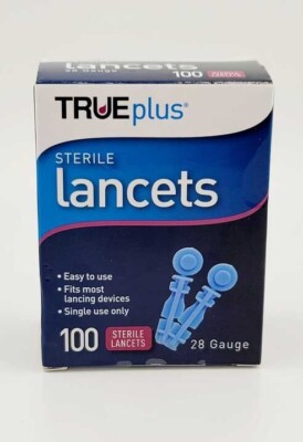 New! 100 Ct. TRUEplus Sterile Lancets 28 Gauge EXP. 08/2028 - (B41) - FREE SHIP!