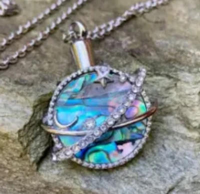 Abalone Celestial Moon Cremation Jewelry Ash Necklace Urn Holds Ashes Star Space