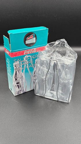 COCA COLA SALT & PEPPER SHAKERS With CADDY Chrome - Picture 2 of 3