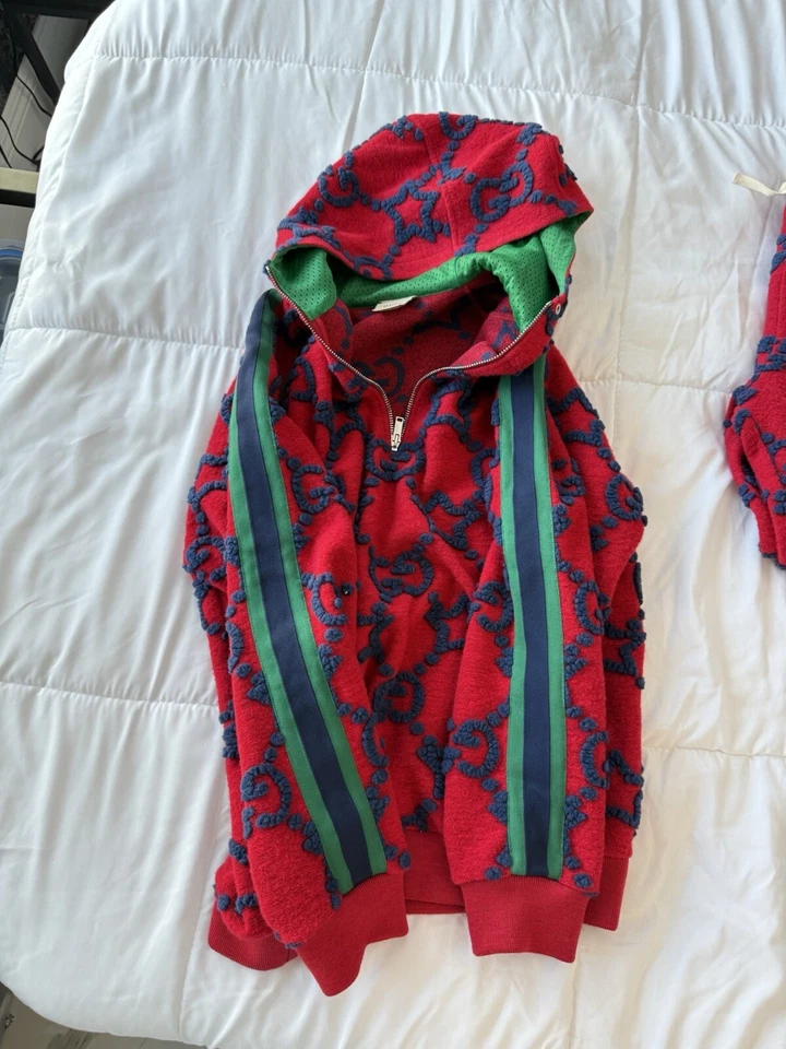 Gucci Kids Red Knit Joggers, Red With blue GG Size 12 - Image 4 of 4