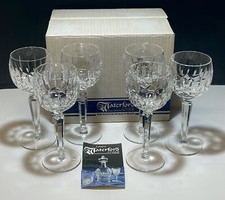 6 VINTAGE WATERFORD CRYSTAL KILDARE WINE HOCK GLASSES IN ORIGINAL BOX