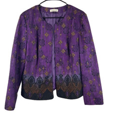 COLDWATER CREEK Women's 12 Purple Black Floral Open Front Jacket