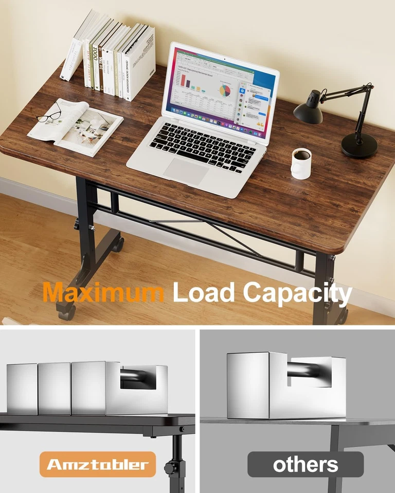 Small Standing Desk Adjustable Height, Mobile Stand Up Desk with Wheels, Rustic - Image 4 of 4