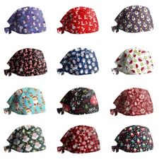 Christmas Surgical Scrub Cap Doctor Hat Nurse Bouffant Hat Adjustable HeadCover↔