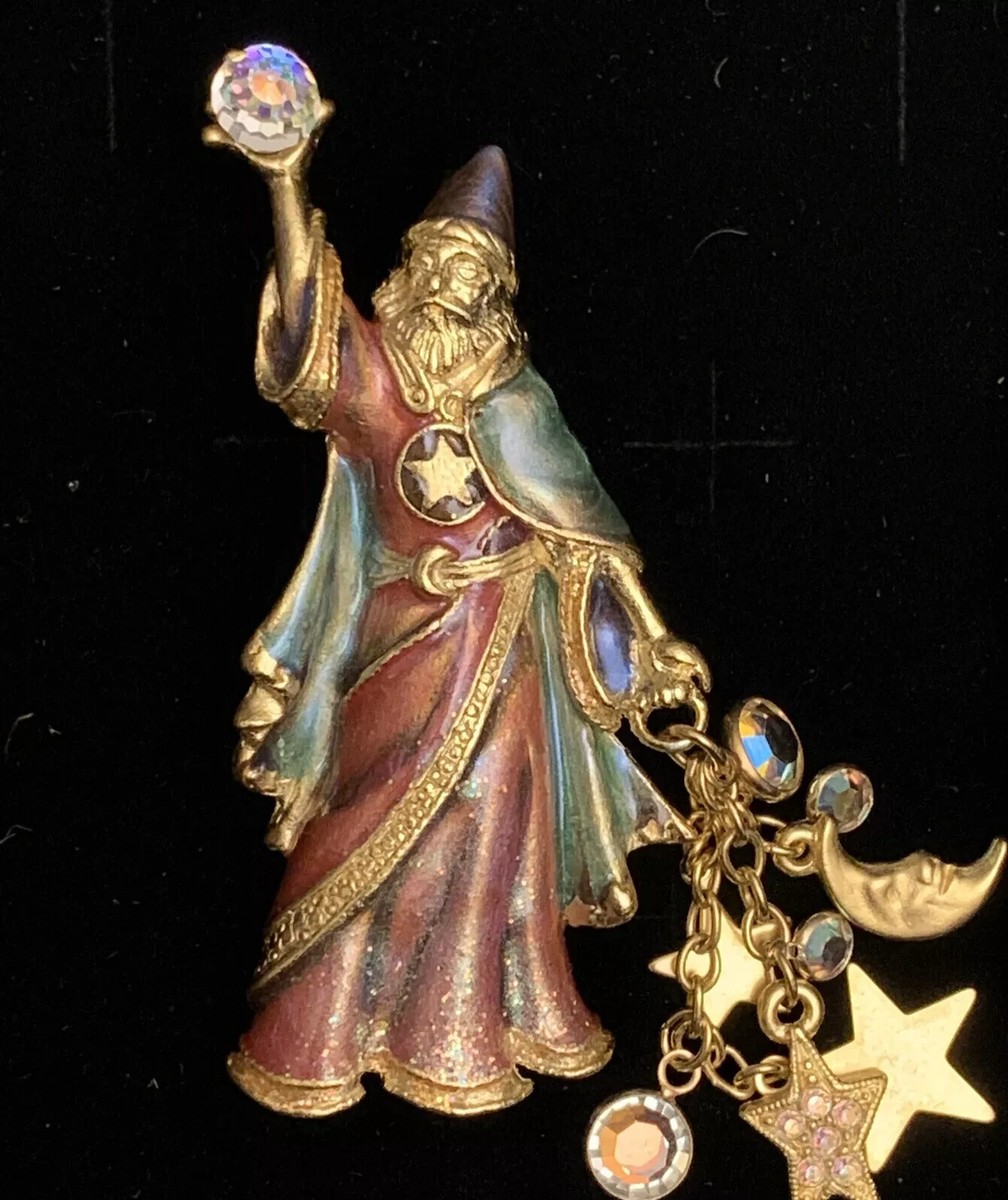 Kirks Folly Wizard With Crystal Ball Charms Brooch/Pin Pendant And