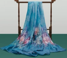 100% Silk Scarf Women large neckerchief Shawl Wrap Floral blue pink red SJ26-40