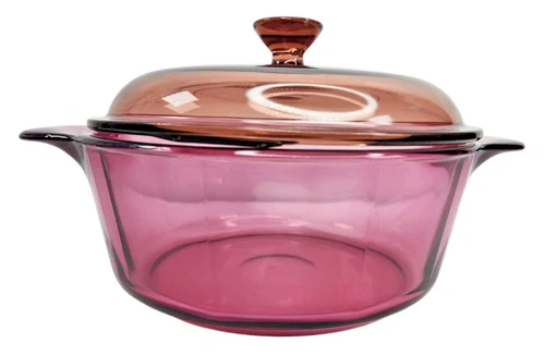 Vtg Pyrex Corning Ware Cranberry Glass 1.5 Qt Casserole 1148 With Original Lid