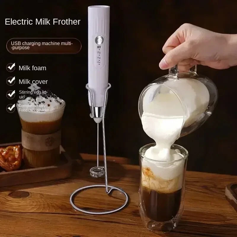 Milk Frother 2-in-1 USB Rechargeable Electric Egg Beater Kitchen Gagets