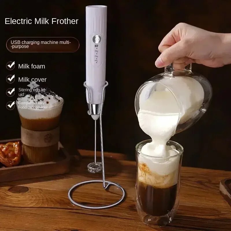 Milk Frother 2-in-1 USB Rechargeable Electric Egg Beater Kitchen Gagets-image