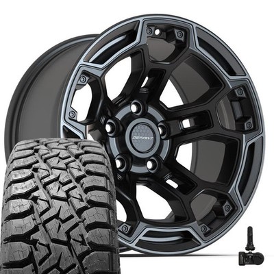 (5) DF03 17x9 Charcoal Defiant Wheels, 33x12.50r17 Tires & TPMS Fit Gladiator