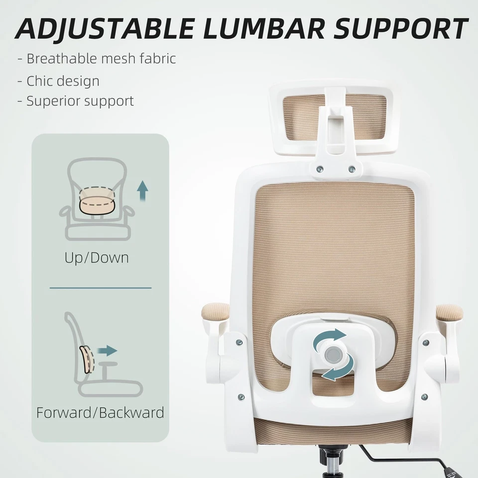 Silla de Oficina, Silla de Escritorio con Respaldo Alto con Reposabrazos Abatible, Reposacabezas Giratorio,... Foto 4 de 4