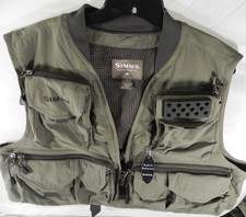 Gilet da pesca a mosca in rete Simms Fishing Products usato in ottime condizioni tasche kaki L
