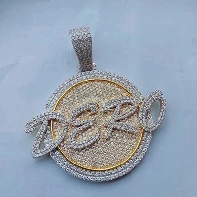 4Ct Round Real Moissanite Custom Letter Pendant 14K Yellow Gold Plated Silver