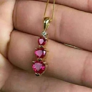 Authentic 2Ct Heart Cut Simulated Red Ruby Diamond Pendant Necklace 14K Yellow Gold Plated