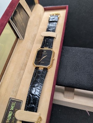 Raymond Weil 80's box and papers Gold Plated Swiss Quartz Mens Tank Dress Watch 