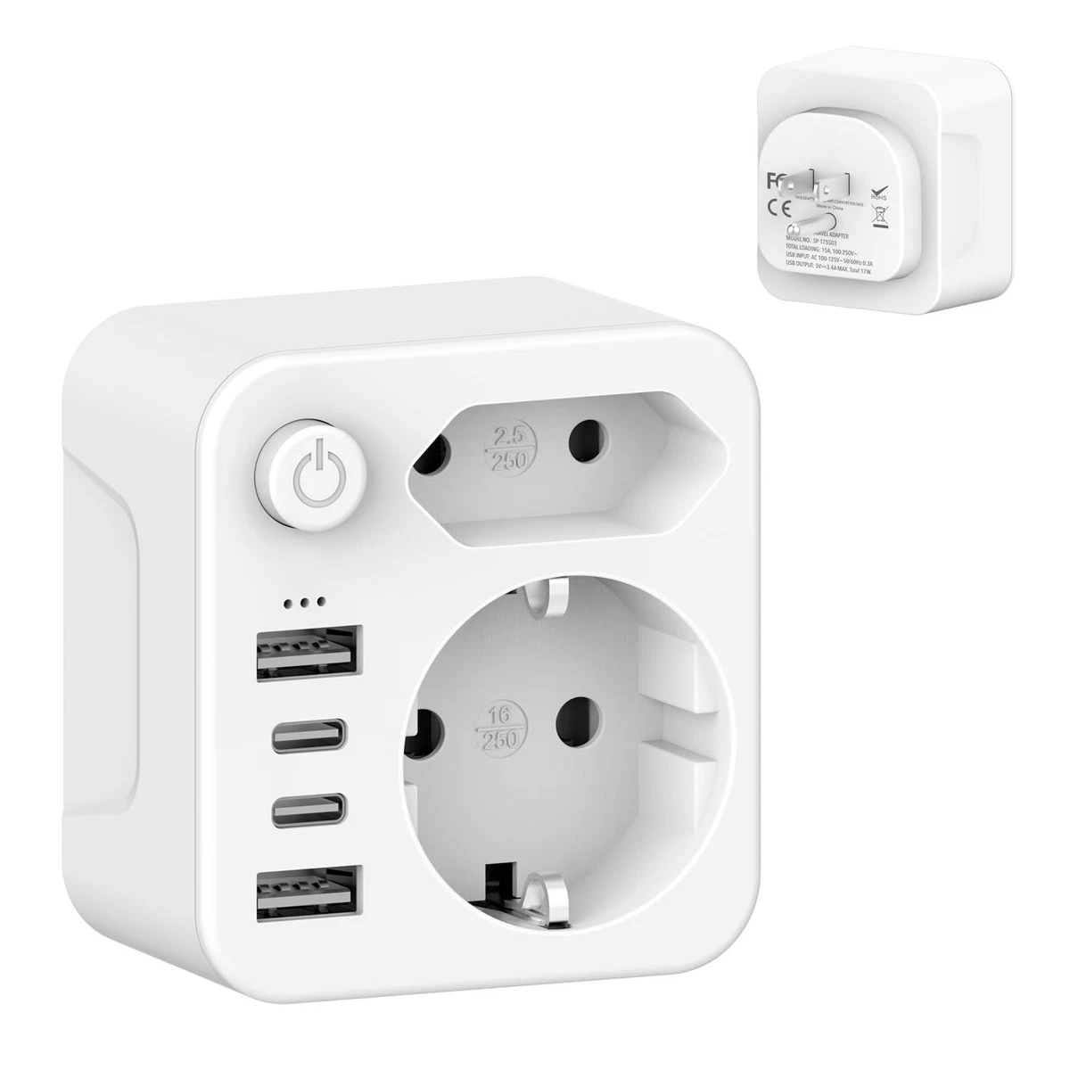 4 Adattatori Da Spina USA A Europea – Convertitore Di Viaggio 250V/10A, Massima Potenza 2200W, Nero - 2