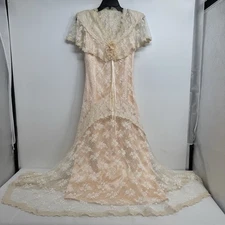 Vtg 70’s Susan Lanes Country Elegance Size 6 Wedding Dress Ivory Lace