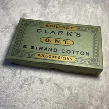 Vtg Clarks Embroidery Thread Empty Box ONT Boilfast 6 Strand Cotton Steel Blue