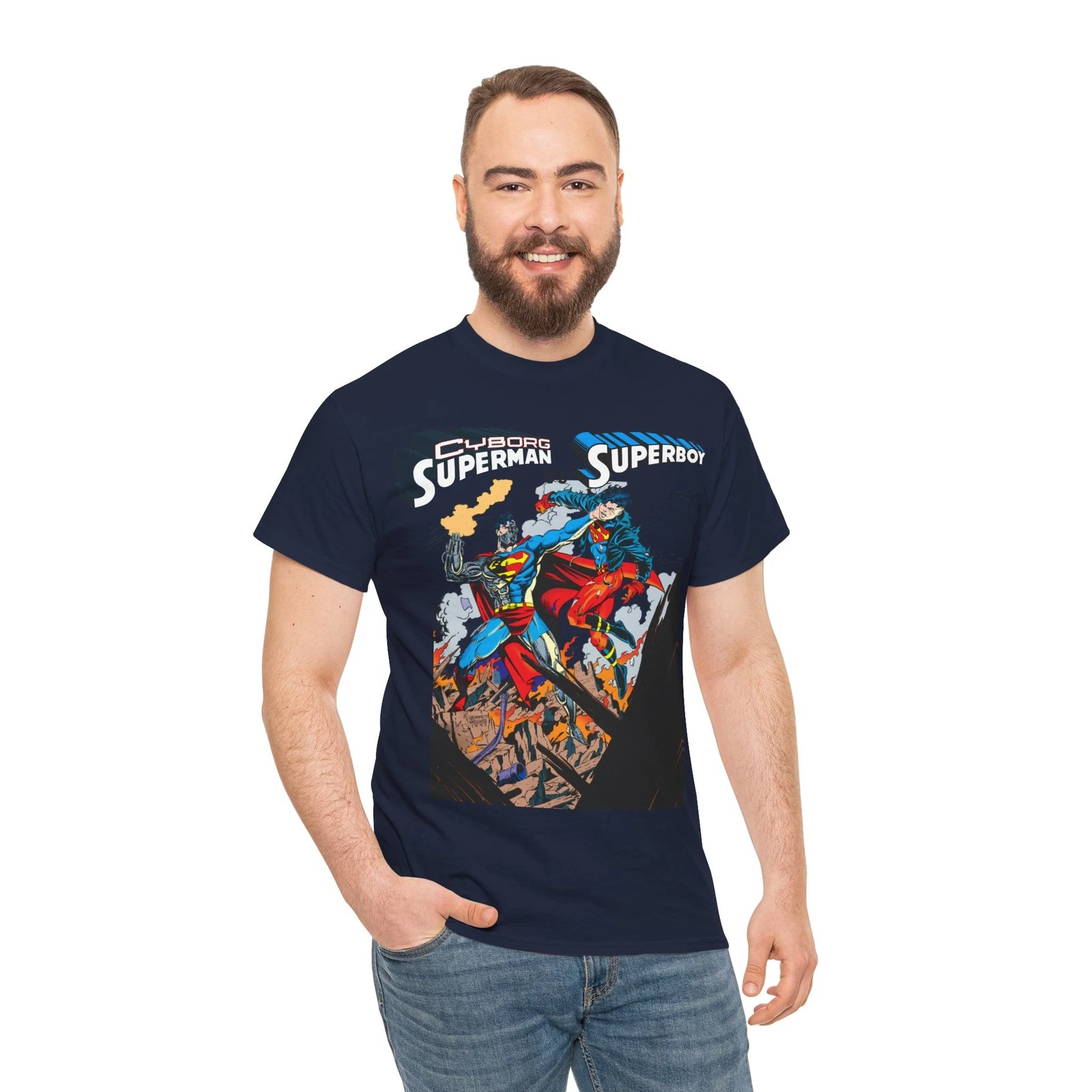 Cyborg Superman Vs Superboy T-Shirt - Tom Grummett Art - DC Comics