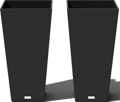 Modern Square Taper Planter Black W/ Lightweight & Scratch Resistant Finish