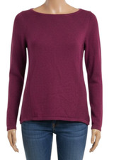 LOFT Womens XS Plum Purple Boatneck Sweater Side Slit Minimalist Cozy Fall Knit