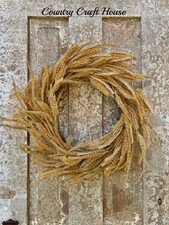 New Primitive Farmhouse Rustic Fall Realistic Wheat Wreath Raffia Grass