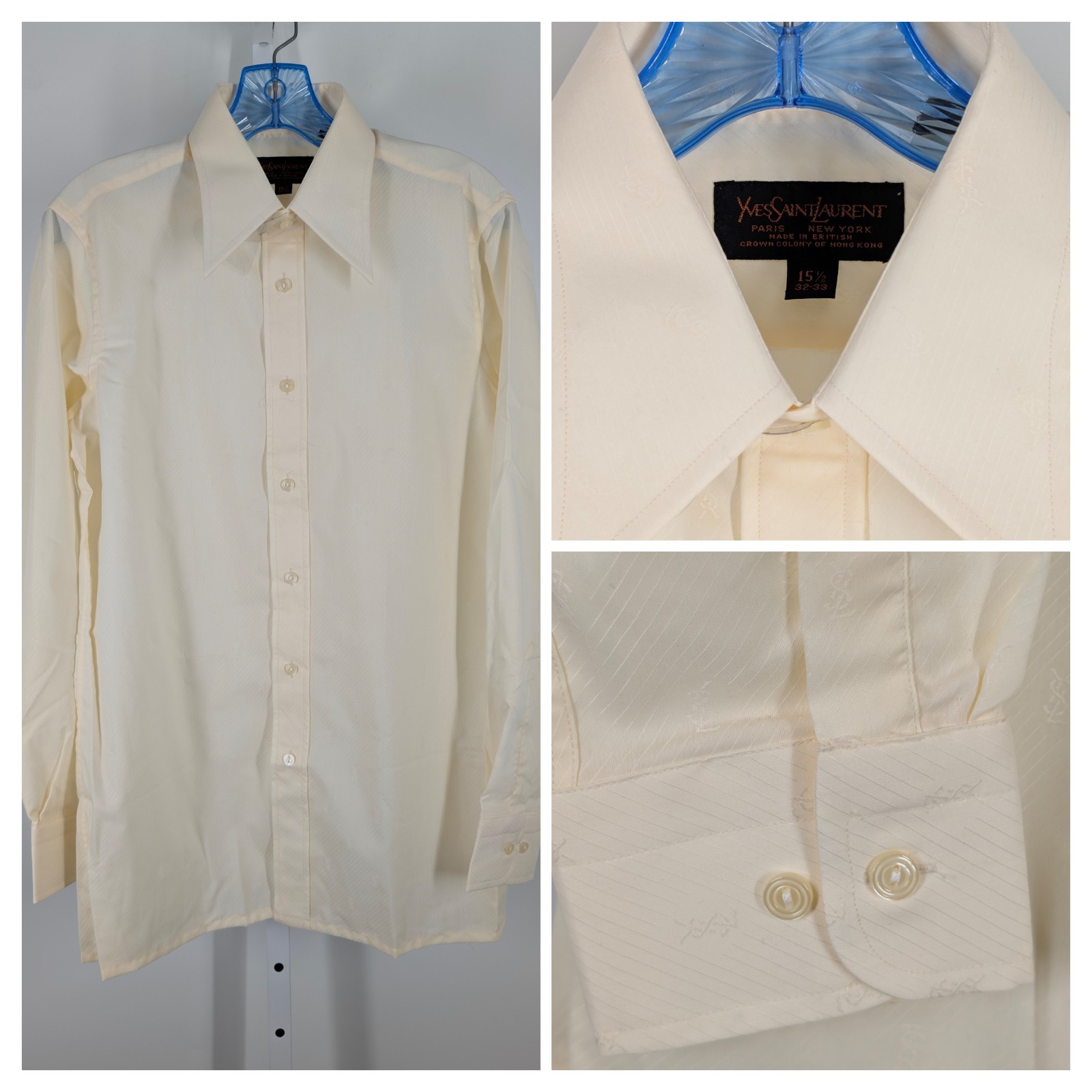 Yves Saint Laurent Vintage anni 70 80 logo AOP righe jacquard 15 5 32 YSL NOS