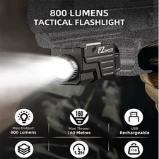 Tactical Flashlight 800 Lumens for Pistol Picatinny and GL Rails USB Strobe Mode