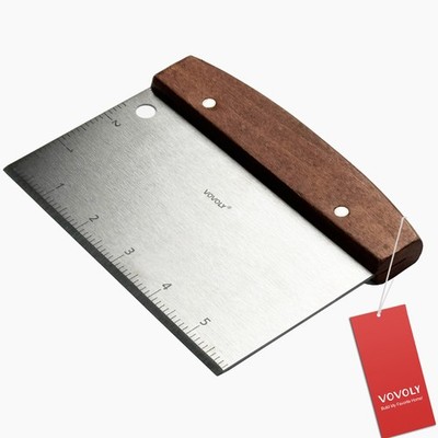 Vovoly Multipurpose Bench Scraper Kitchen Utensil Dough Scraper_Wooden Grip