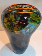 Decorative Hand-blown Glass Art Vase Vibrant Swirled Colors Studio 11 Inch Tall