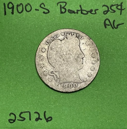 1900 S Barber Quarter AG About Good Silver 25c Coin
