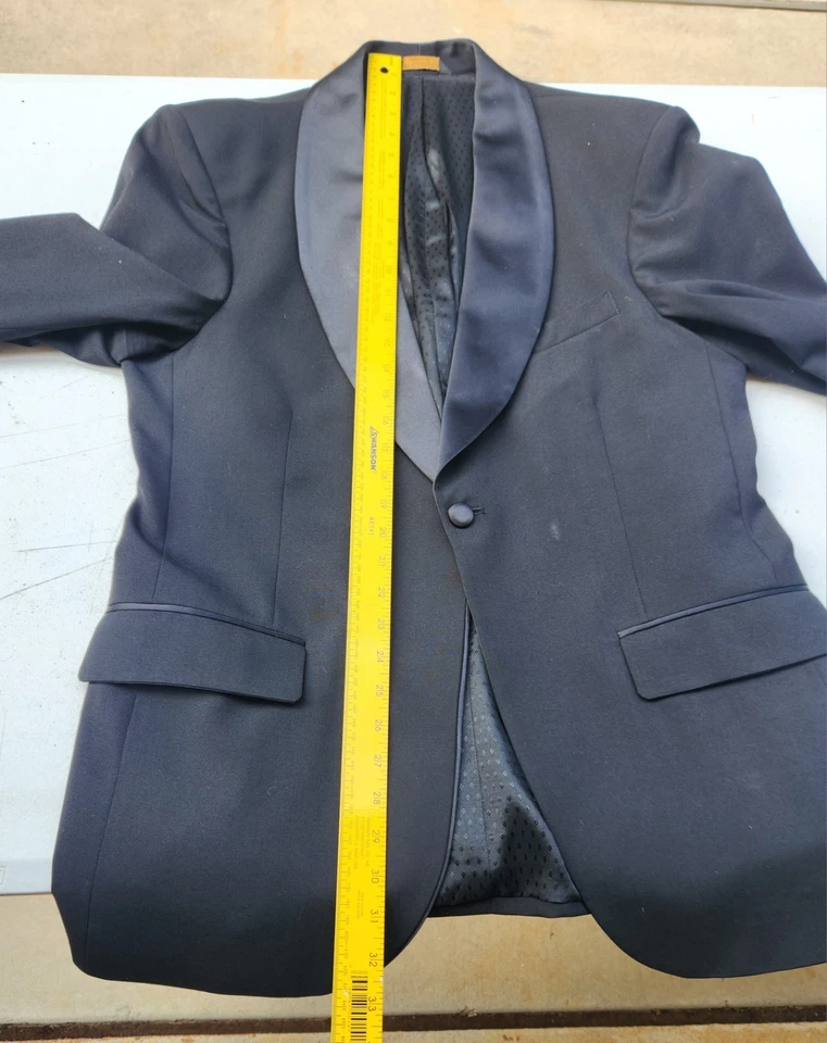 Vintage Bill Blass Black Tuxedo 42S Single Button Wool 2 PC Formal Suit 34 Pants - Image 2 of 4