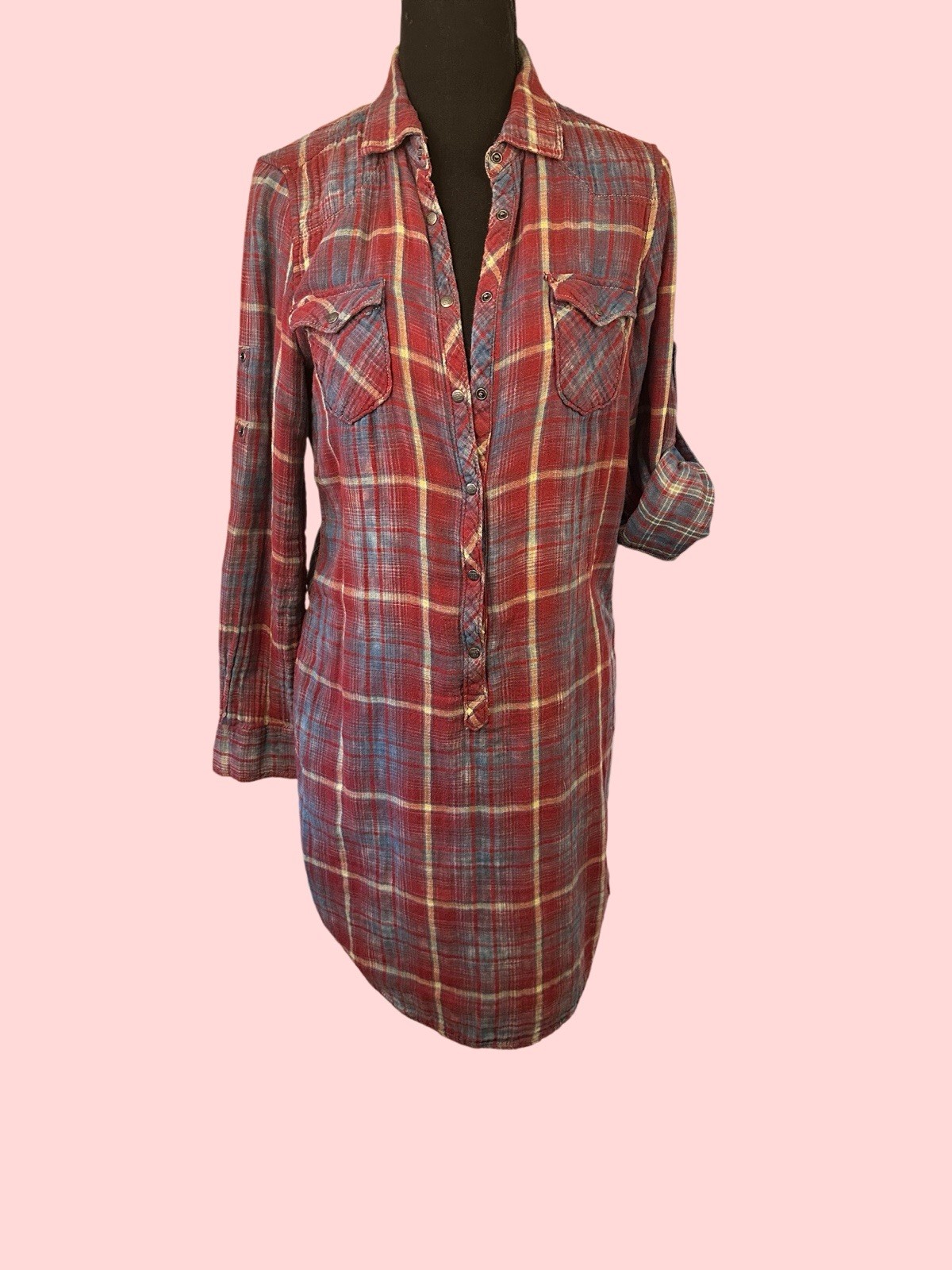 Ryan Michael Multi-Color Plaid Button Western Red… - image 1