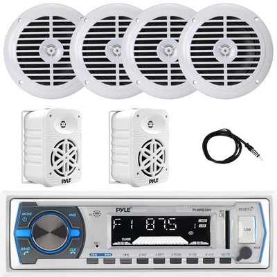 Pyle PLMRB29W Marine AM Receiver, 4x 6.5'' 120W Speakers, 2x 5.25'' 500W Speakers