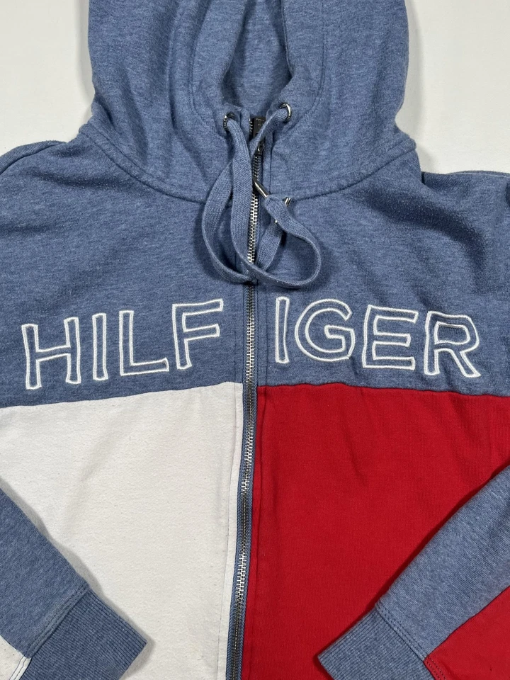 Женская спортивная толстовка с капюшоном Tommy Hilfiger средний размер синяя красно-белая на молнии цветной блок - Изображение 4 из 4