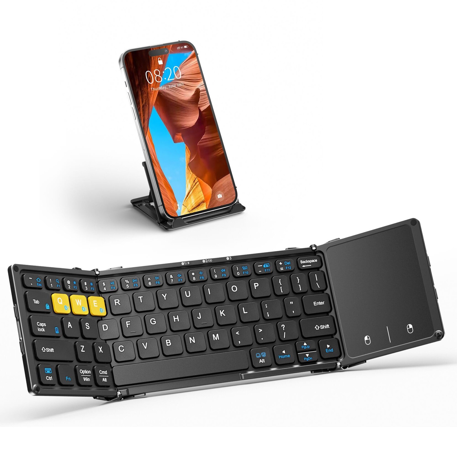 Foldable Bluetooth Keyboard with Large Touchpad for Wireless Typing on Phones Tablets and Laptops